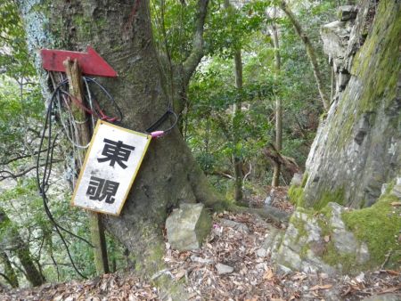 東覗という看板はあるけど、ここから岩場の下りになってくる。この付近から沢の音も聞こえてきた