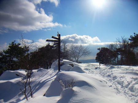 反対側を向いて陽の方向を撮影してみる。これぞまさに積雪時の剣尾山って感じの構図