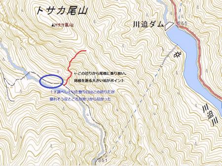 白川八丁～トサカ尾根までのルートを地図にまとめてみた