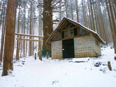 途中にある非難小屋だと思われるが鳥居が意味がわからなかった