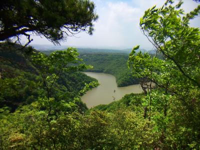 東大岩岳から川を望む。Ｖ字に折れてる