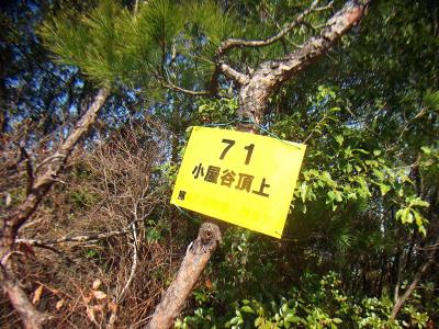 一つ目のピークに登ると小屋谷頂上と記載されたプレートがある。ここも一応山頂名があるのか