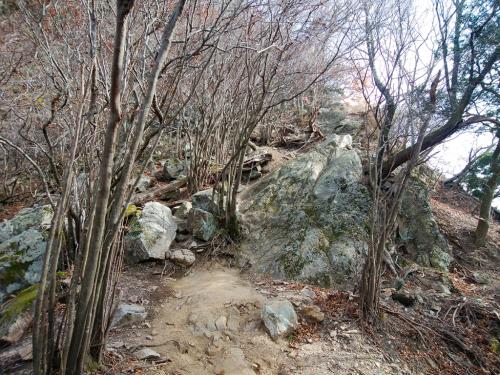 ここからは鎖のある岩場が山頂付近まで続く。ここの最大の急登のはじまり